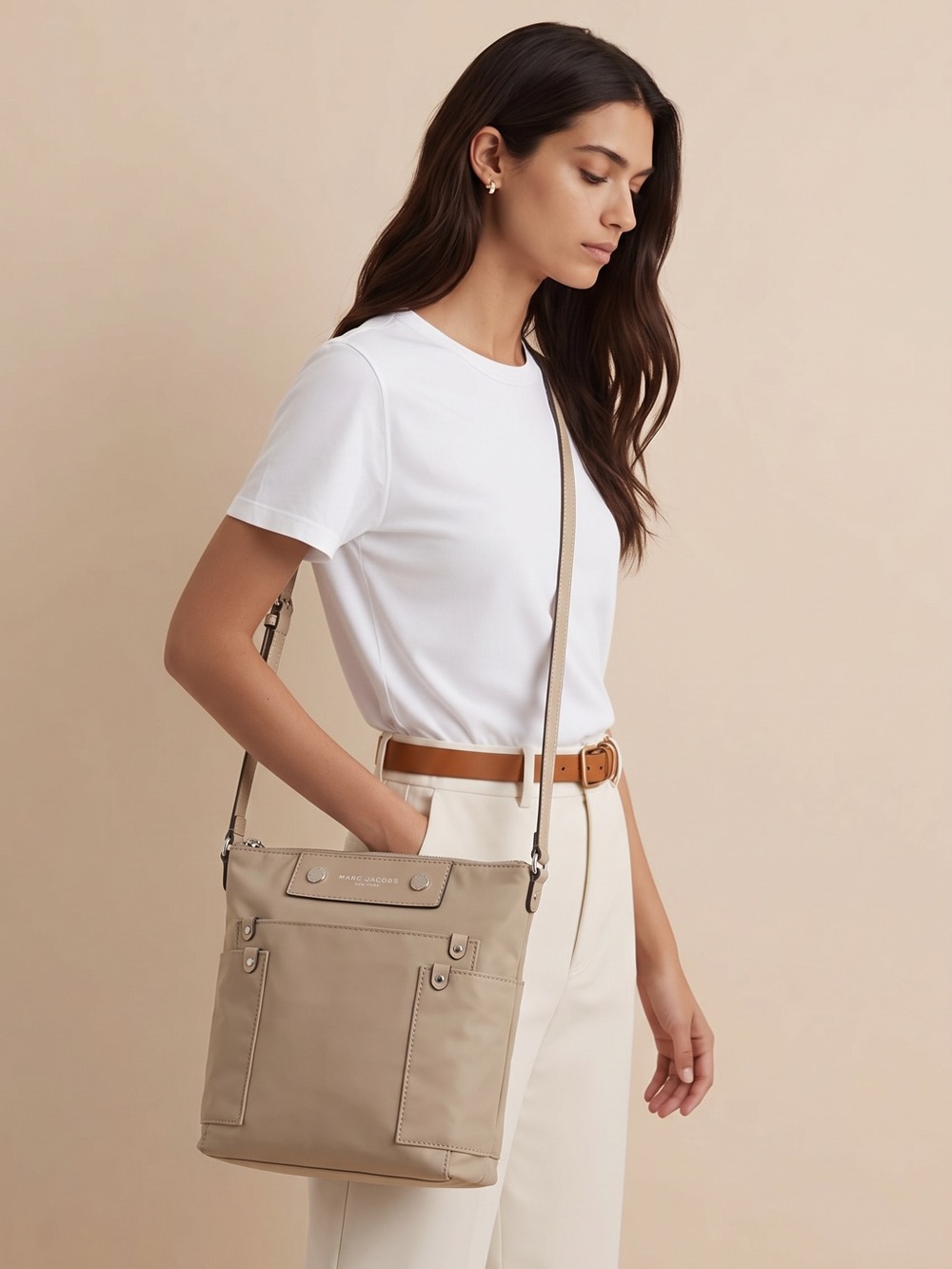 Marc Jacobs Taupe Crossbody Bag with Adjustable Strap